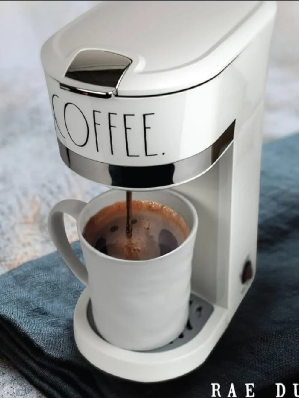 Rae Dunn 2-in-1 Single Serve Coffee Maker White With Black Coffee Logo